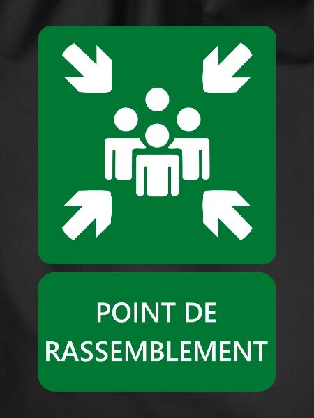 assembly point sign, signage