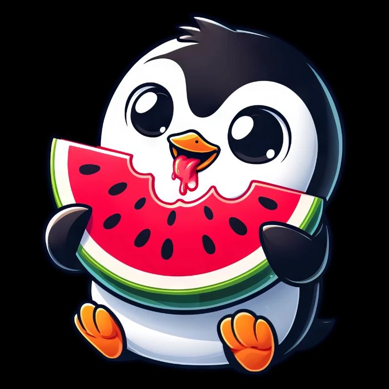 Penguin with Watermelon Cartoon