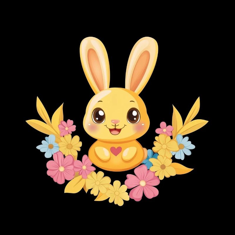 Lapin avec couronne de fleurs, éventails de lapin