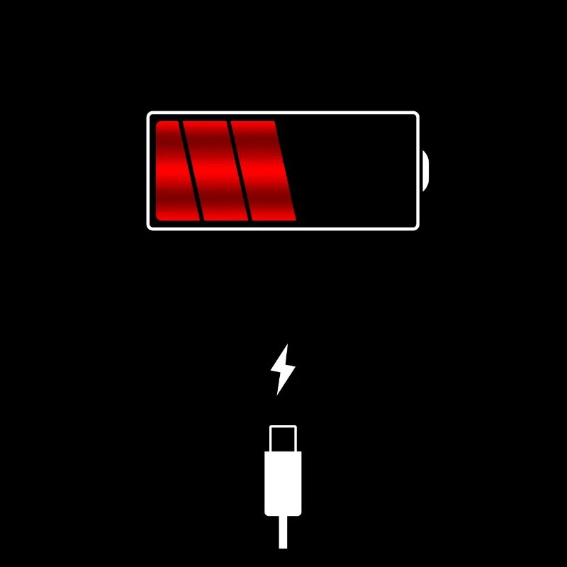 La batterie est chargée avec un câble USB, en blanc