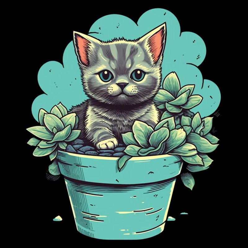 Chaton mignon dans un pot de fleurs avec des plantes succulentes