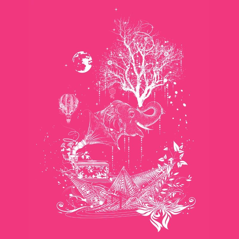 Elephant, paper ship and tree-surreal design