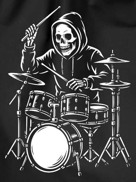 Skeleton Drummer in Hoodie