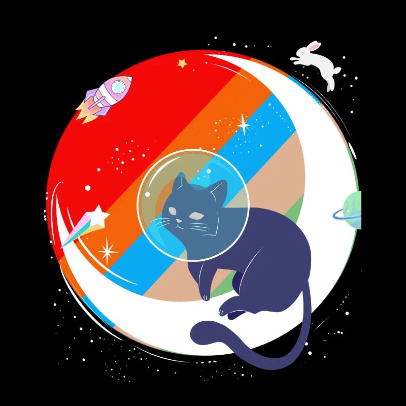 Cat kitten meow moon rocket planet gift
