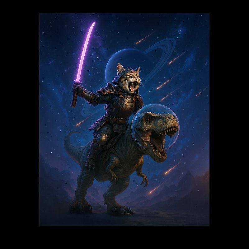 Galactic Samurai Cat on T Rex