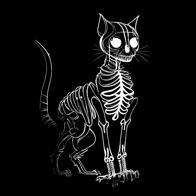 Effrayant adorable Cartoon Cat Skeleton