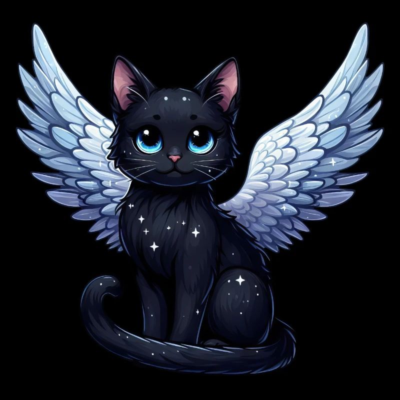 Schwarze Katze Engel mit Flügeln Gothic-Stil