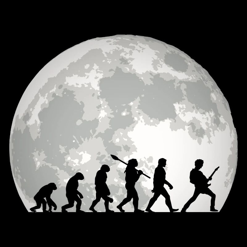 Human Evolution Guitar Band Moon Vintage Guitariste