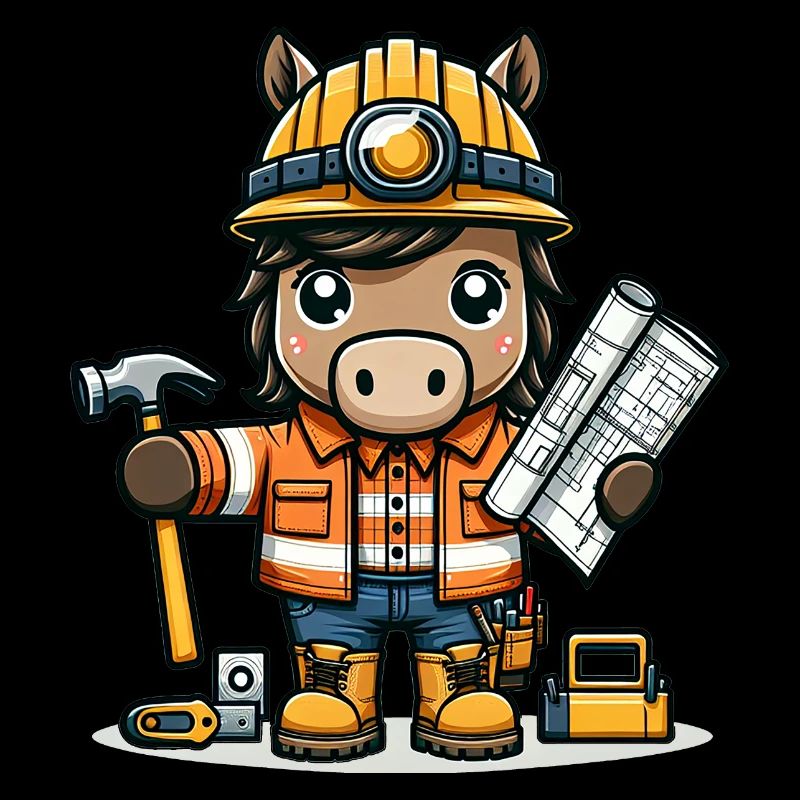 Cute Horse Construction Worker
