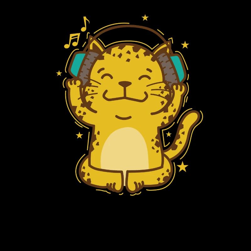 Leopard hört Musik mit Kopfhörer Raubkatze
