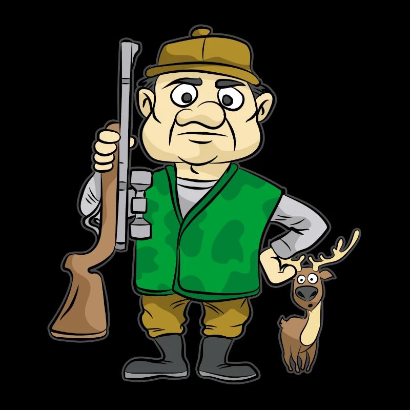 Jäger mit Reh Hirsch Jagd Gewehr Comic Cartoon