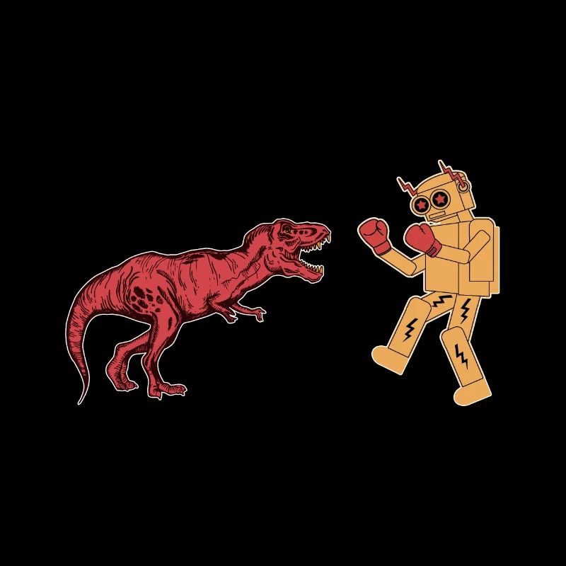Dinosaure vs Robot Boxe T-shirt science fiction