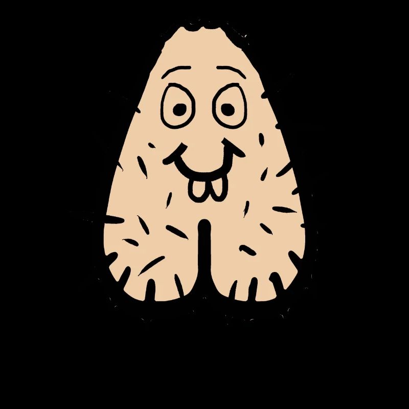 Testicles, face penis, sack, funny haired gift.