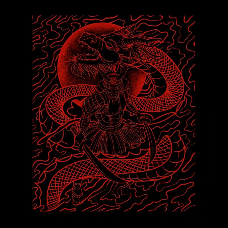 Samurai-Krieger und Drache Japanischer Bushido