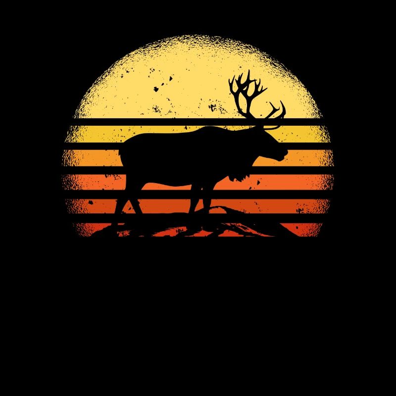 Moose Retro Sun Alaska Moose Illustration