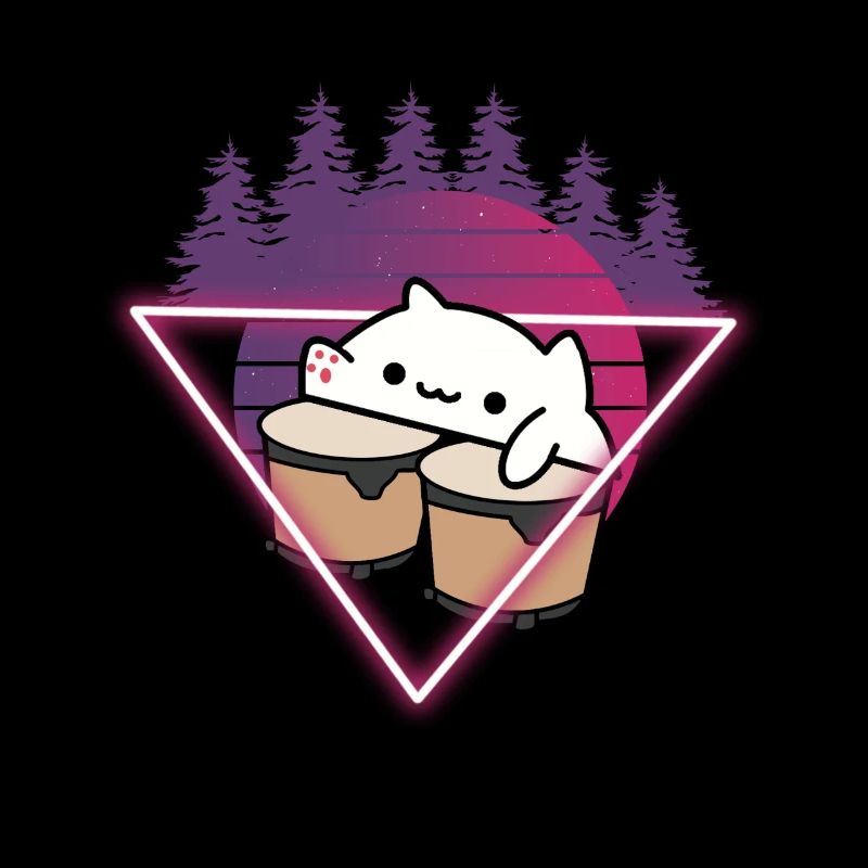 Bongo Cat Meme Retro 80s Vaporwave Outrun
