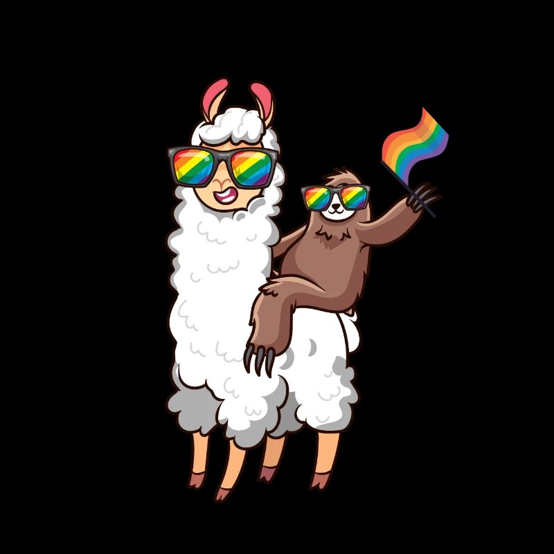 Sloth rides llama with LGBT sunglasses