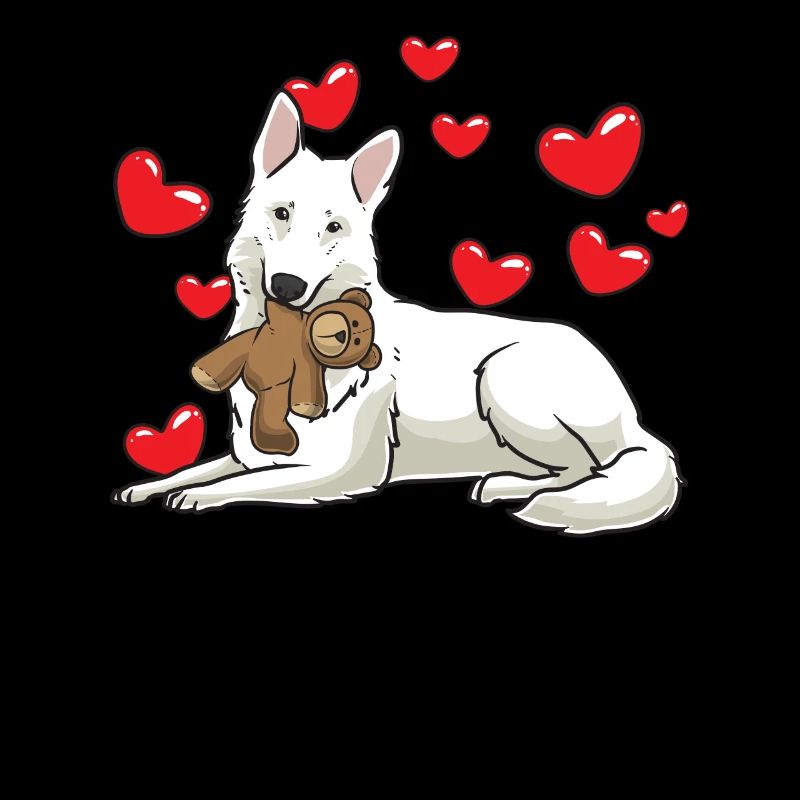 Weißer Schweizer Schäferhund mit Kuscheltier