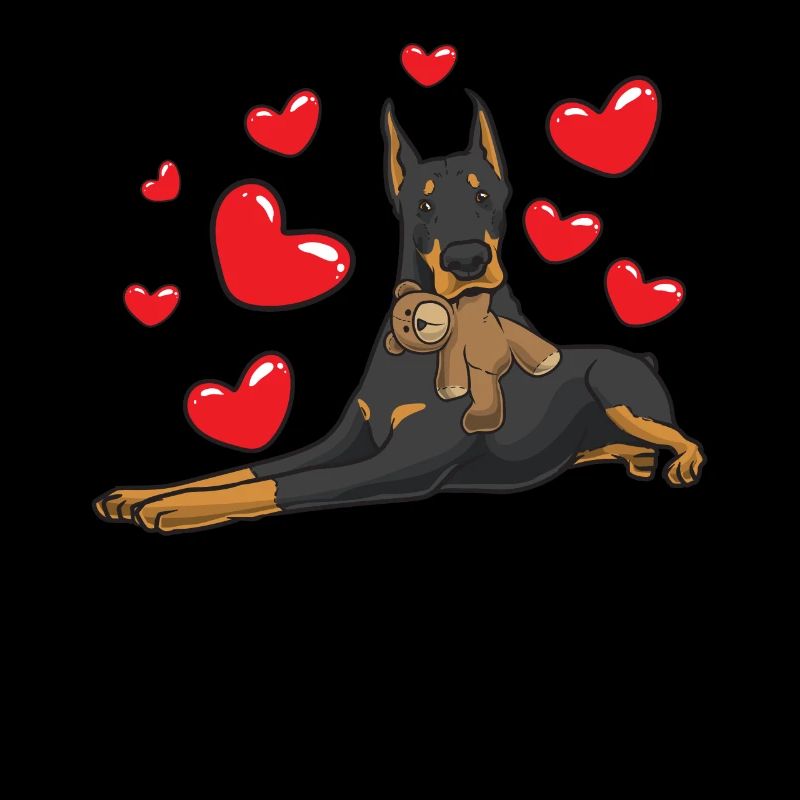 Doberman with cuddly toy