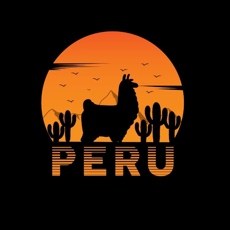Rétro Llama Pérou Coucher de cactus coucher de soleil
