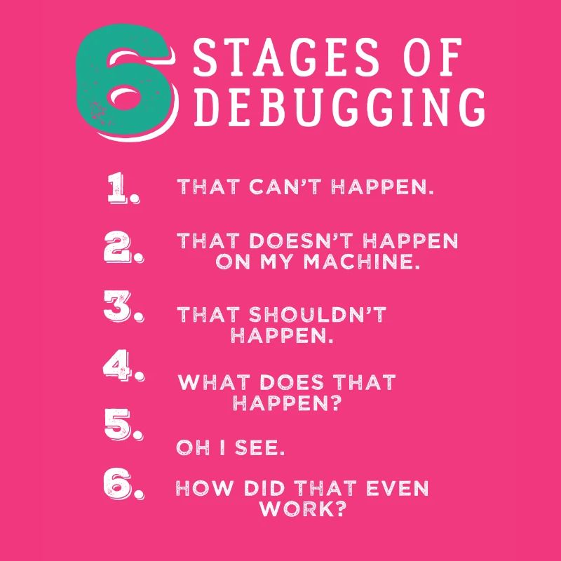 6 Stages of Debugging T-Shirt Bug Coding Computer