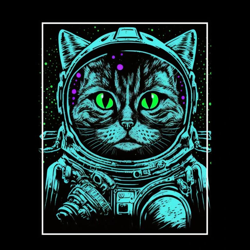 Cat Space Astronaut Space Neon Rockets