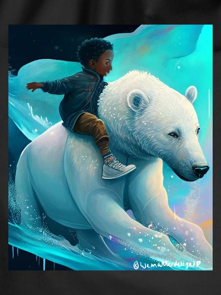 Child rides polar bear