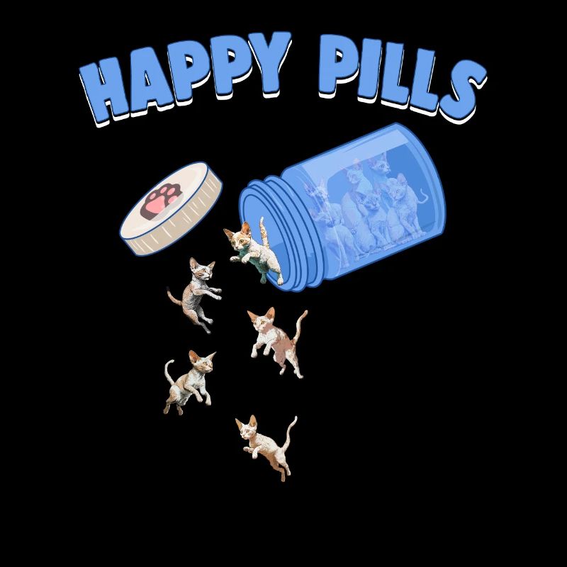 Happy Pills Devon Rex Cat Funny Kitten Lover