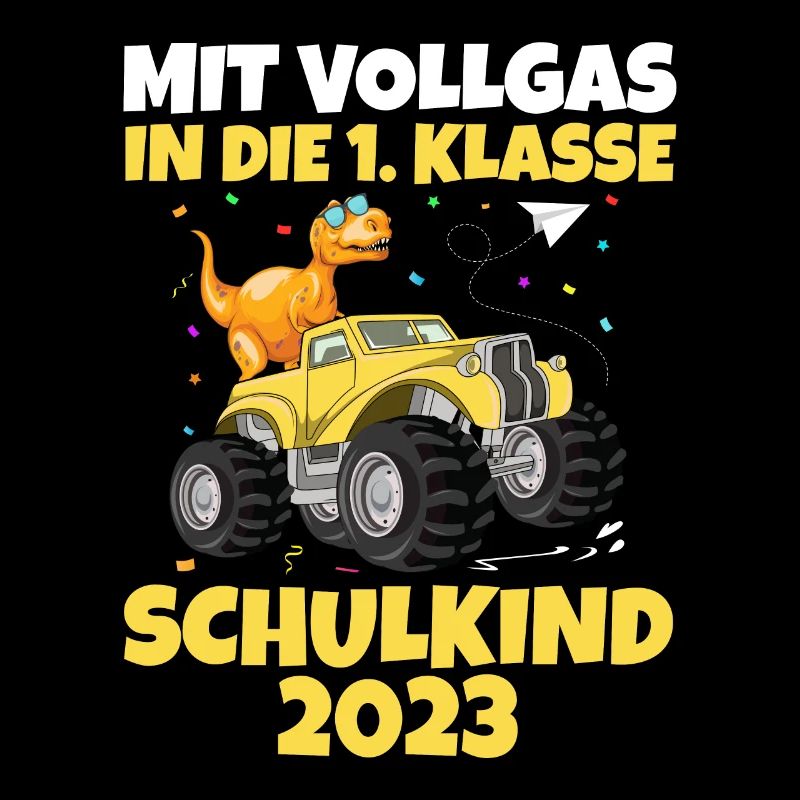 Schulkind 2023 Monstertruck Dino Erste Klasse Eins