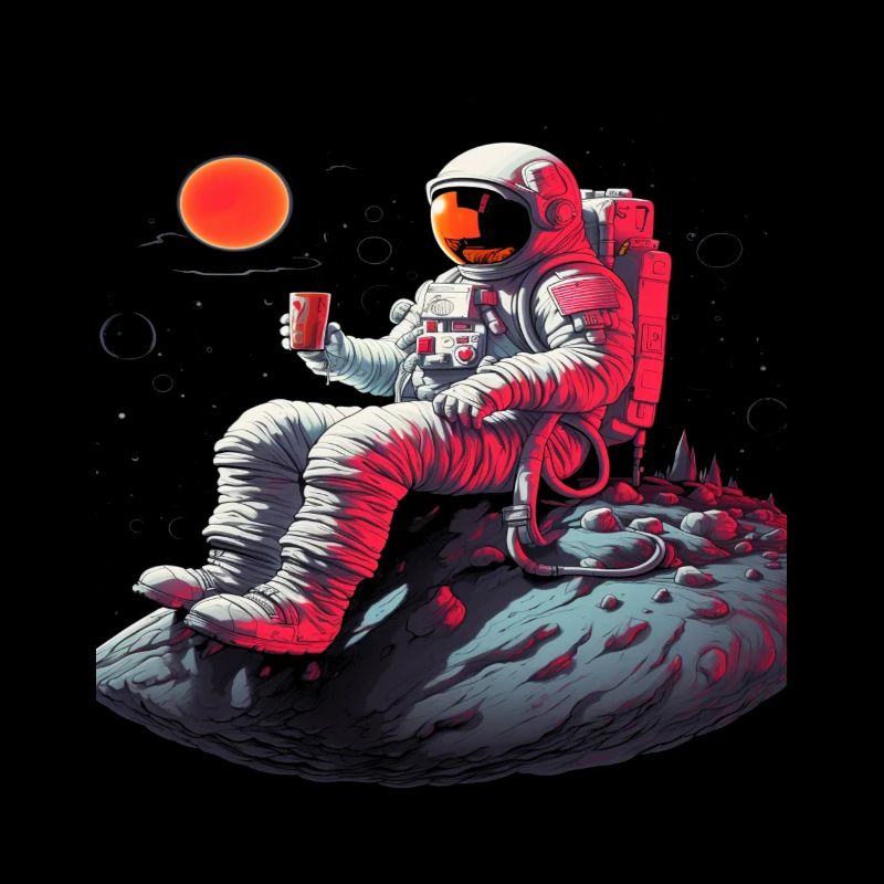 Comical Astronaut Sitting with Ice Cream