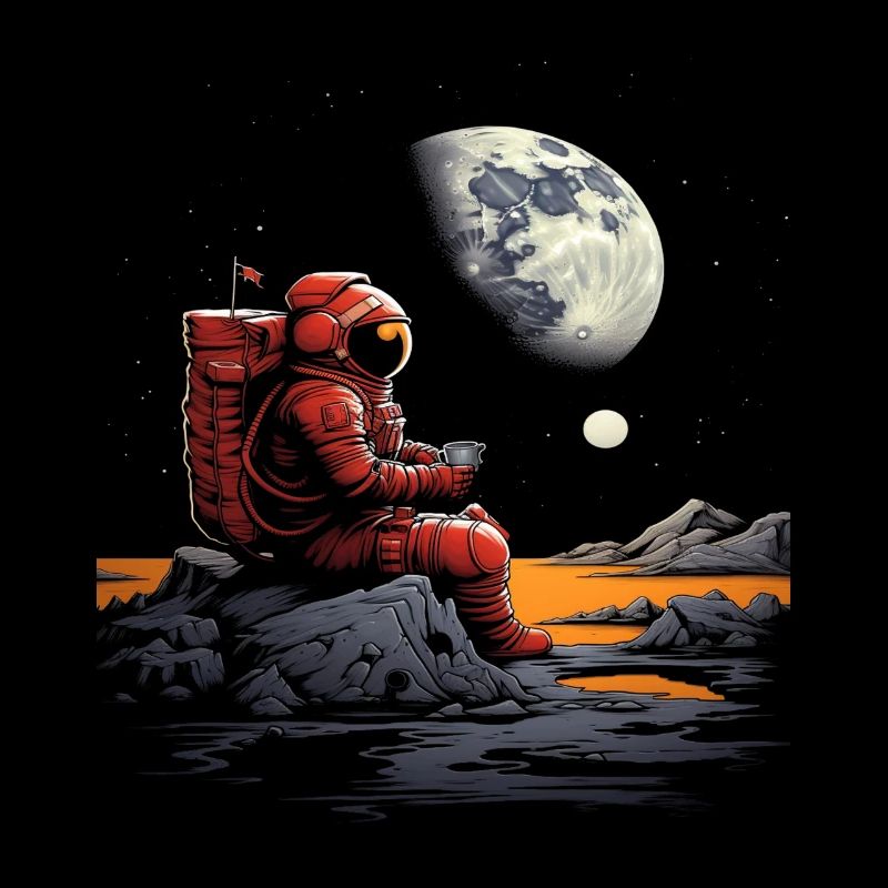 Astronaut Setting Looking at the Moon