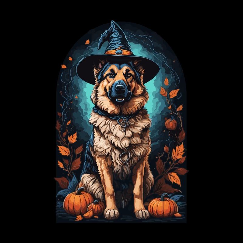 German Shepherd with Witch Hat Halloween