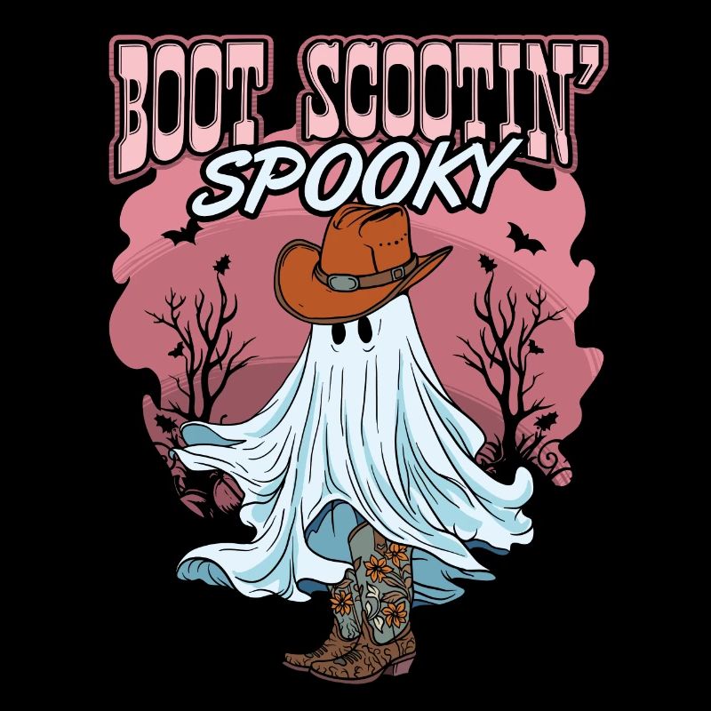 Halloween Cute Ghost Retro Western Funny Boot