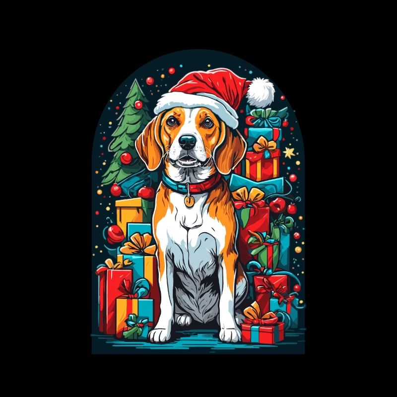 Drôle de beagle avec chapeau de Père Noël