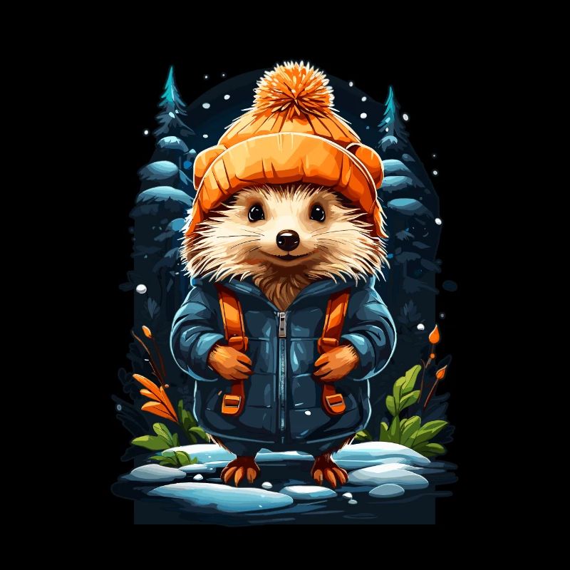 Hérisson avec chapeau d’hiver hérisson heureux
