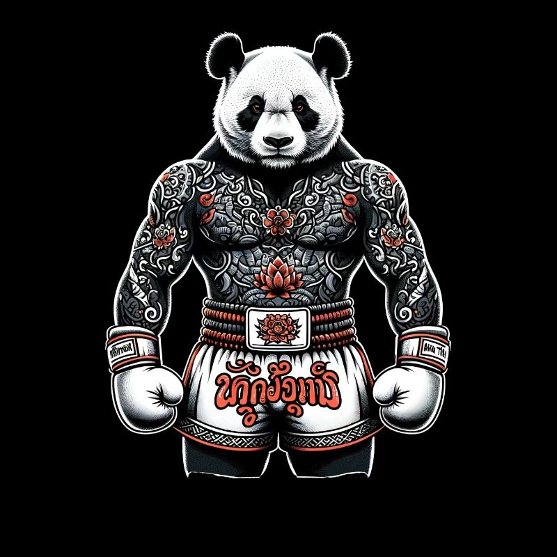 Starker und tätowierter Muay Thai Panda