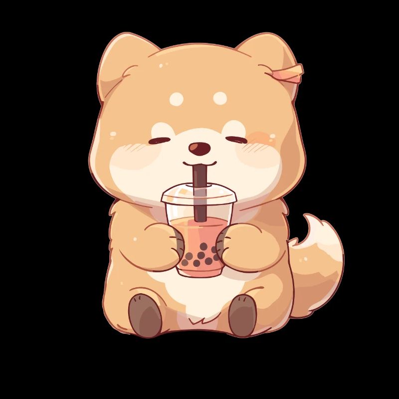 Kawaii Corgi Hund trinkt Boba Bubble Tea Chibi