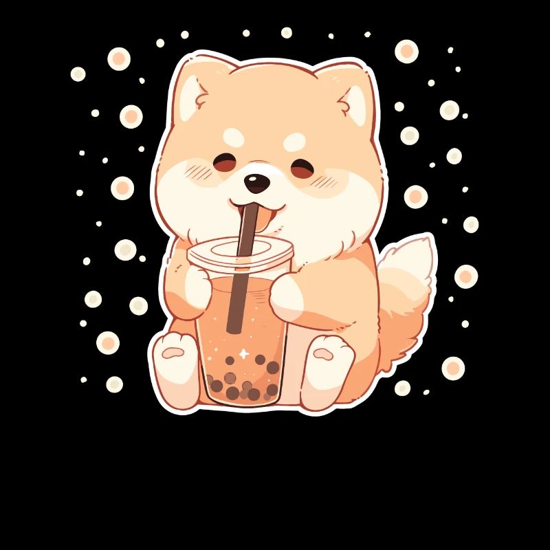 Kawaii Corgi Hund trinkt Boba Bubble Tea Chibi