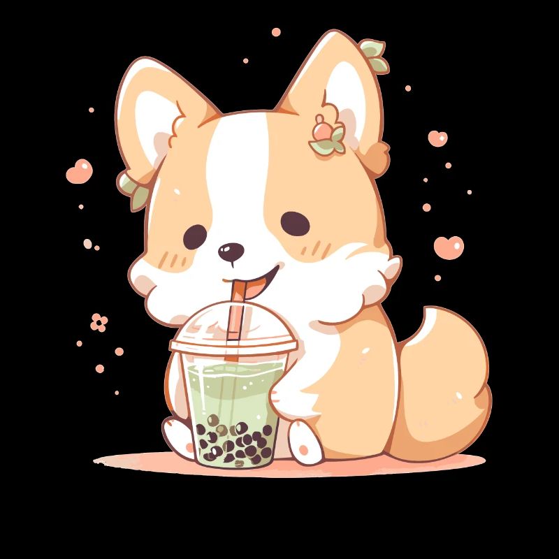 Kawaii Corgi Hund trinkt Boba Bubble Tea Chibi