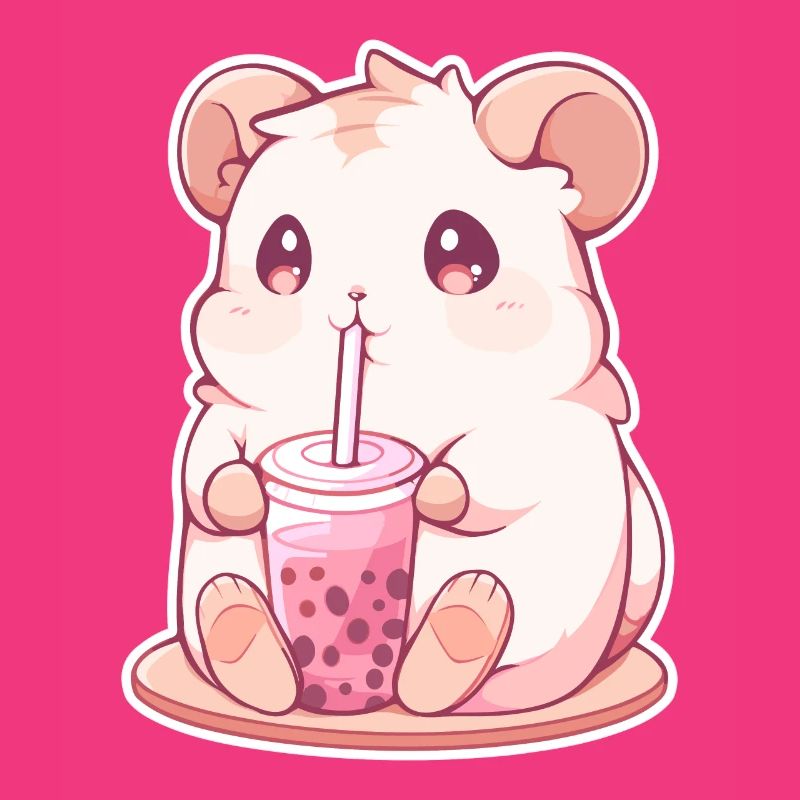 Kawaii Hamster Drinks Boba Bubble Tea Chibi