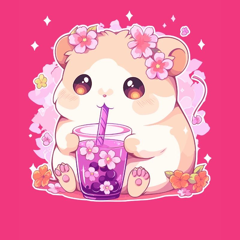 Kawaii Hamster Drinks Boba Bubble Tea Chibi
