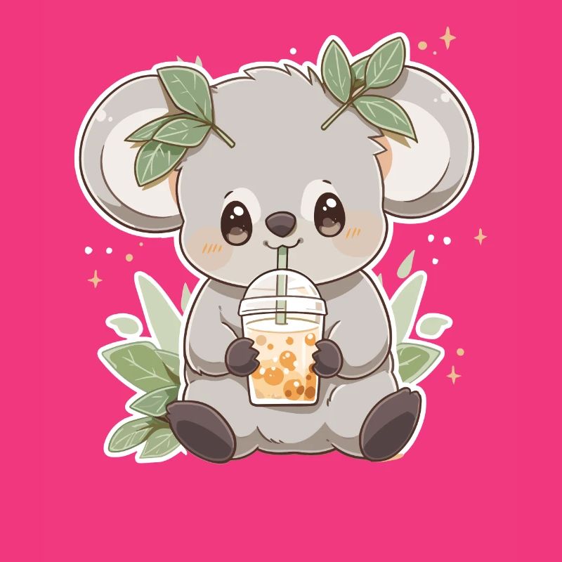 Kawaii Koala Drinks Boba Bubble Tea Chibi