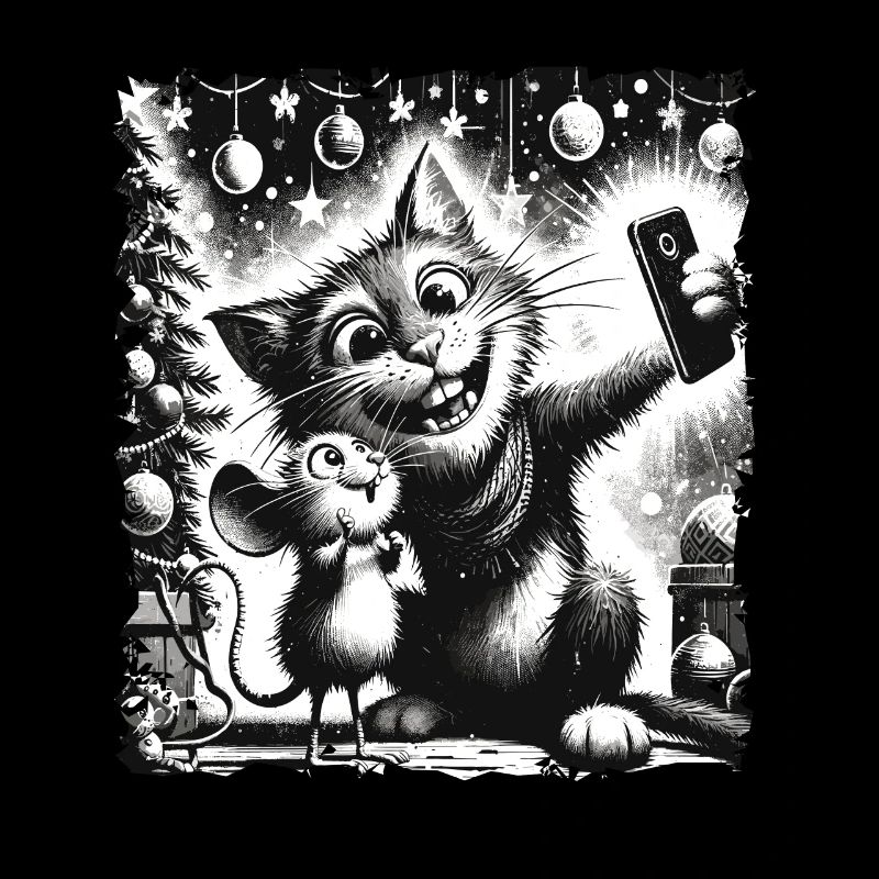 Cat & Mouse Selfie Merry Christmas Funny