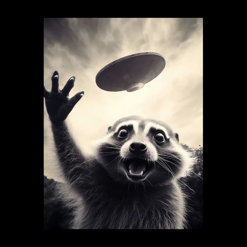 Selfie de raton laveur drôle avec UFO Classic Sci-Fi