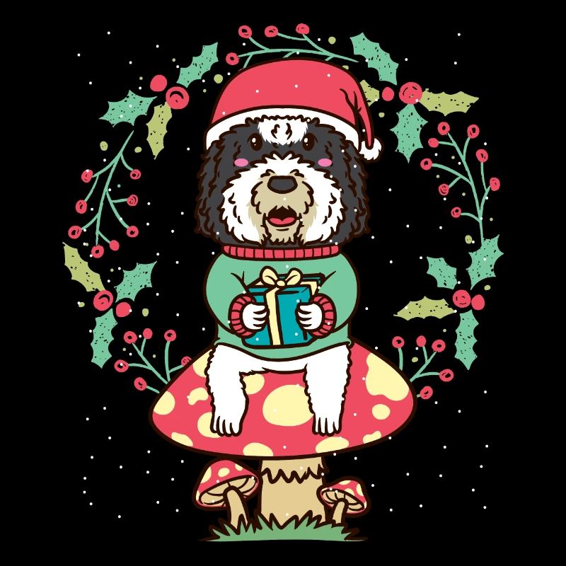 Sheepadoodle chien sur Couronne de Noël champignon