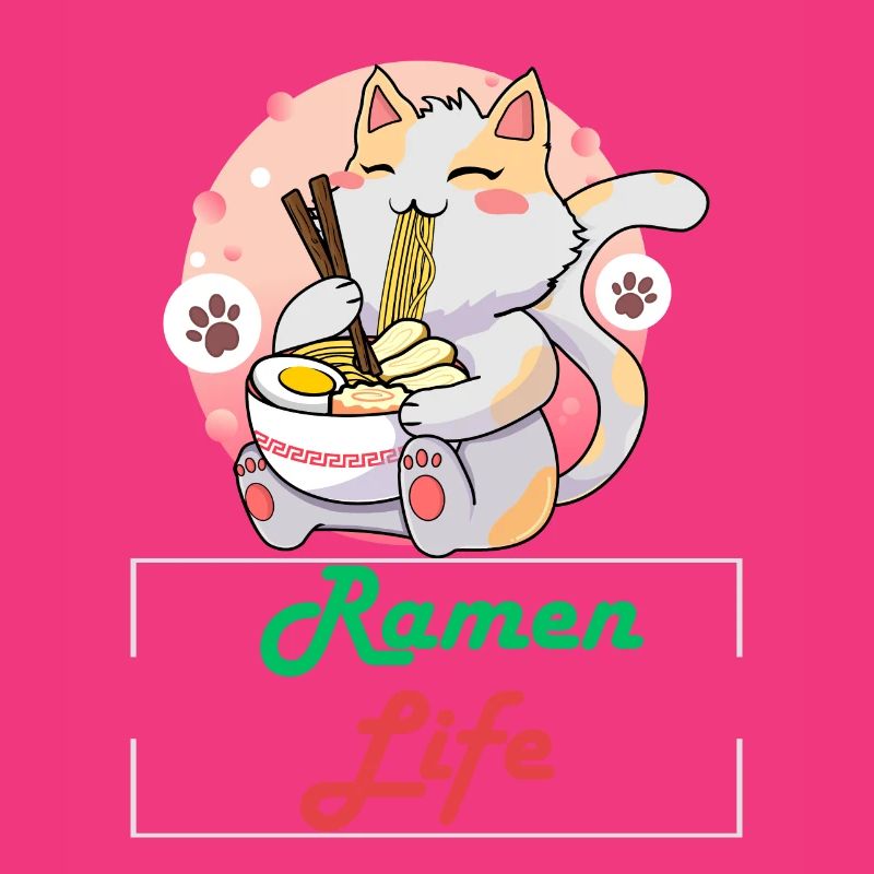 Chat mignon mangeant des ramen