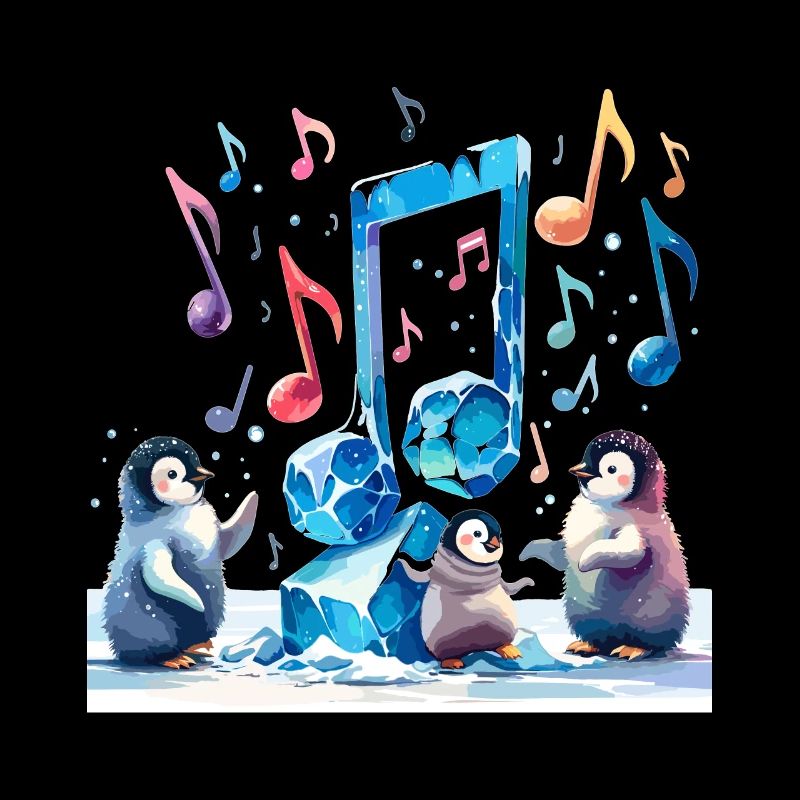 Pinguine spielen mit eisförmigen Noten