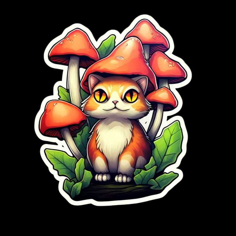 Chat magique dans la forêt de champignons enchantée