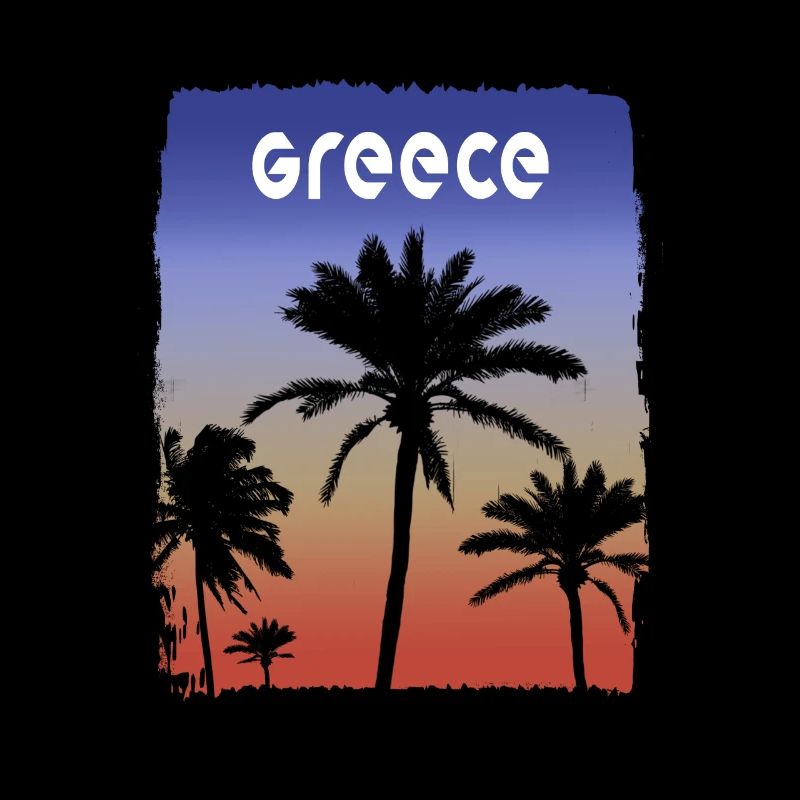 Greece Sunset Vacation Souvenir Palm Tree