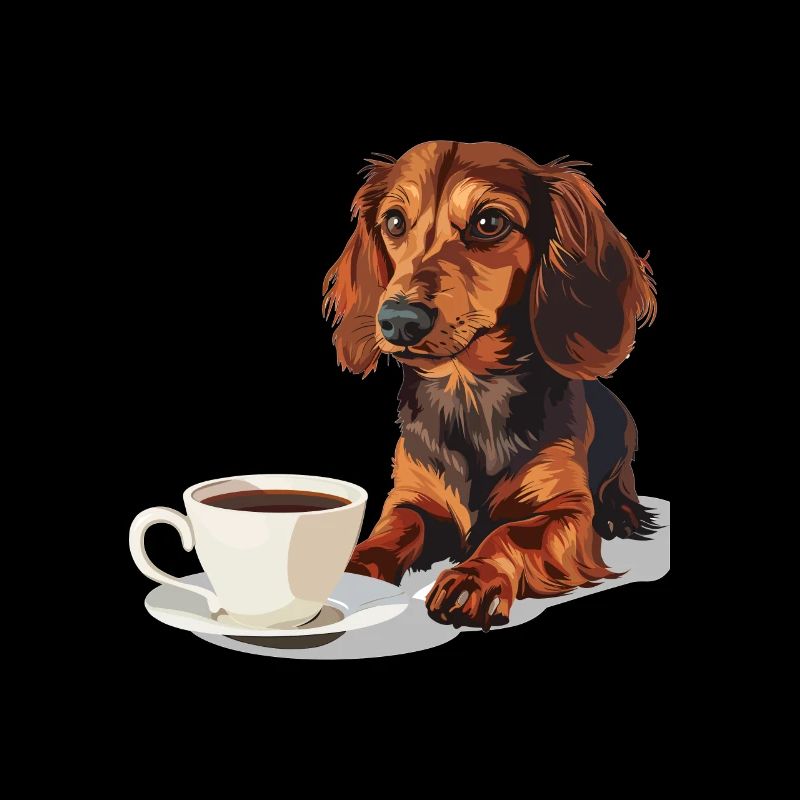 Teckel mignon Doxie avec une tasse de saucisse à café